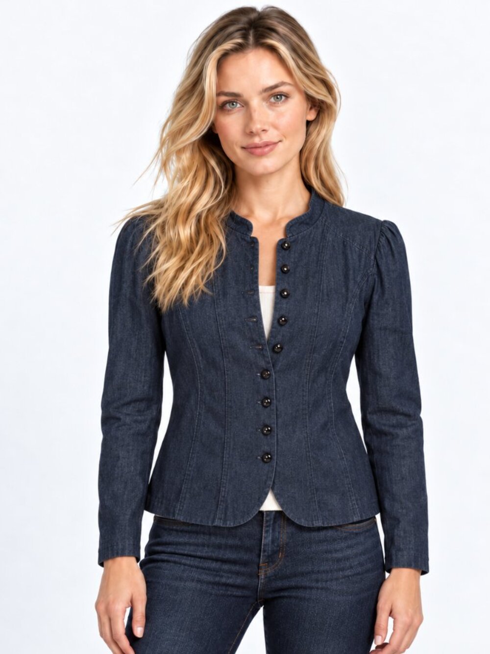 Women’s Lightweight Blue Button-Front Top, Long Sleeve